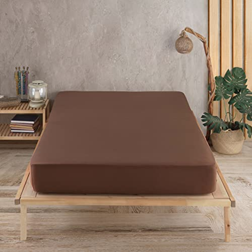 Vency Premium Jersey Spannbettlaken 160x200cm Dunkelbraun - Spannbetttuch 100% Baumwolle, Bettlaken 160x200 Bis 35 cm Matratzenhöhe Dunkelbraun
