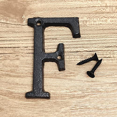 3D House Plaque Numbers 0-9 Letter A-Z Black Cast Iron 8cm Metal Digital Door Plate Sign with Screws Alphabet Home Outdoor Anti-Rust Exterior Signage Doorplate Hotel Apartment Street Mailbox (F)