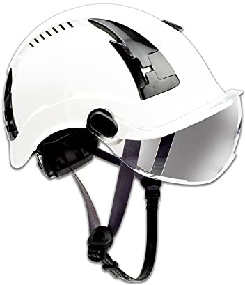 Malta Dynamics Fall Protection Type 1 Safety Helmet for Construction, with Air Vents and Adjustable Head Band, Lightweight Work - Clear Visor White One Size