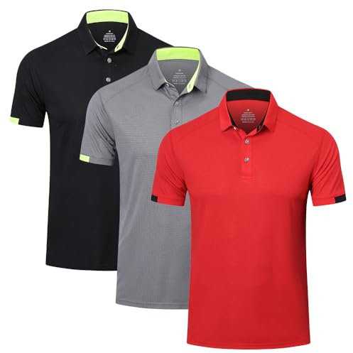 HUAKANG 3 Pack Mens Polo Shirts Quick Dry Breathable Golf Short Sleeve Tops