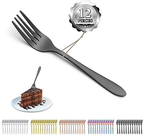 Kyraton Forchette da dessert in nere 12 pezzi, 14cm forchette per torte in acciaio inossidabile nere placcate in titanio, forchette per frutta, Lavastoviglie