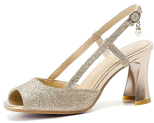 CUTEHEELS Sandali da donna con tacco e peeptoe, gold, 48 EU