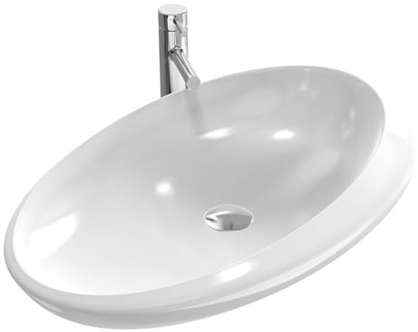 EMKE Lavabo ovalado, 70 x 43 x 18 cm, pequeño lavabo para invitados, lavabo de baño, lavabo de cerámica, color blanco
