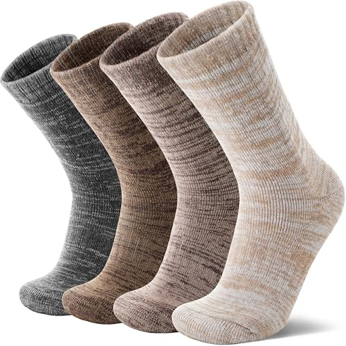MOSEY KOSY 4 Pares de Calcetines de Lana Merino para Caminar y Senderismo Cálidos Extra Grosos Térmicos Cómodos con Corte Alto para Trabajo para Mujer y Hombre(Serie de Color Café,42-46)