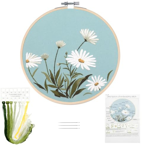 SwirlColor broderisatser för vuxna, kvalitetslinnetyg briljant broderisats för nybörjare med broderitråd (blomma 2)