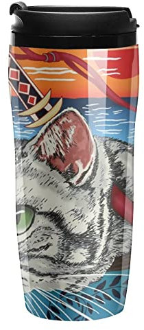 Ninja Cat Coffee Cup Reusable Travel Mug Double Wall Thermal Insulated with Lid Hot Cold Drinks
