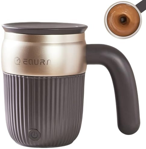 EQURA Self Stirring Coffee Mug, 450ml Rechargeable Automatic Magnetic Stirring Mug, Auto Stainless Steel Mixing Cup for Coffee/Tea/Hot Chocolate/Milk/Office (Gray)