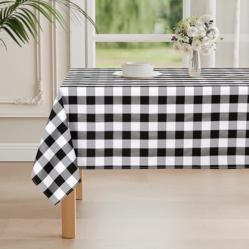 DWCN rutig bordsduk tvättbar utomhus väderbeständig vaxduk | Torkbara dukar vattenavvisande bordsduk fläckskydd för utomhus matsal fest vardagsrum, svart och vit, 90 x 90 cm