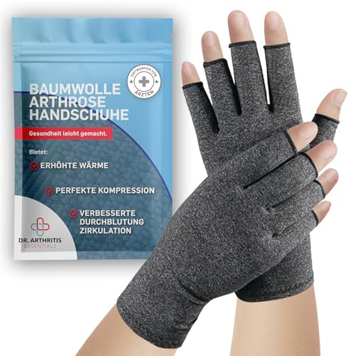 Guanti per Artrosi alle Mani – Guanti senza Dita a Compressione per Tunnel Carpale e Sindrome di Raynauds – (1 Paio, Grigio, Taglia S)