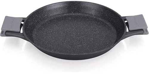 ROYALTY LINE, 40 cm paellapanna i pressgjuten aluminium, marmorerad Greblon non-stick beläggning, kompatibel med alla värmekällor, med 2 silikonhandtag, marmorerad färg