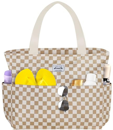 HOMESPON Grand sac de plage pour femmes avec fermeture éclair imperméable XXL Sac de plage familial Sac de plage tote bag, Large (45 cm x 17 38 cm)