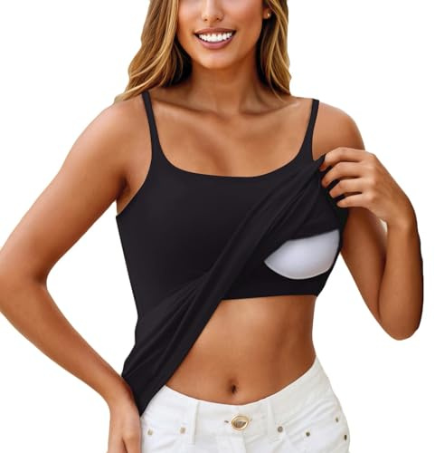 SCBFDI Debardeur Femme avec Soutien Gorge Intégré Bretelle Été Décontracté | D'Été Debardeurs Sans Manches Moderne Tee Tank S-6Xl Vetement Solde