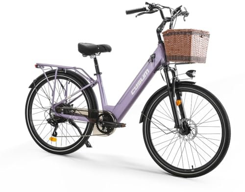 cysum X-City 26 E-Bike für Erwachsene Damen Herren, Elektrofahrrad mit abnehmbarem 48V 10,4Ah Akku, 25 km/h und 80 km Reichweite, City EBike, 7 Gänge (violett)