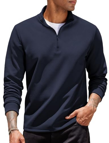 COOFANDY Felpa Uomo Senza Cappuccio Sweatshirt Mezza Zip Collo Semi Alto Maglione a Maniche Lunghe Classico Sportivo Pullover Casual Regular Fit Blu Viola L