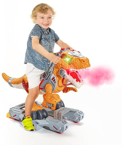 lerrbo Dinosaur Ride On Toy Cars for Kids, Toddler Electric Ride On Toys with Music, Light & Smoke, Preschool Kids Scooter Foot-to-Floor Walker for Indoor Outdoor