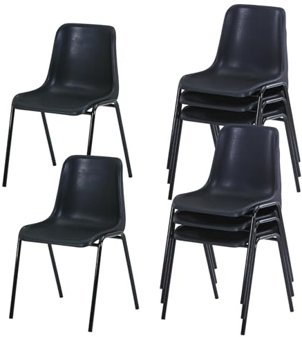 Durabull Black Plastic Stacking Chair - Indoor/Outdoor Seating for Home, Office, Classroom, Restaurant & Commercial Use - Steel Frame & Ergonomic Seat