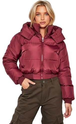 kraftd Ladies Hooded Puffer Jacket – Women’s Winter Quilted Jacket with Hood, Lightweight Warm Padded Coat, Zip up Insulated Outerwear for Cold Weather