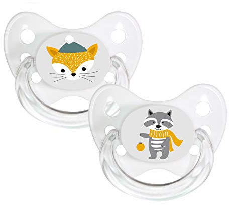 dentistar Silikon Schnuller 2er-Set – Größe 2, 6-14 Monate – Zahn- & kieferfreundlicher Nuckel mit Dental-Stufe – BPA-frei – Made in Germany - Fuchs & Waschbär