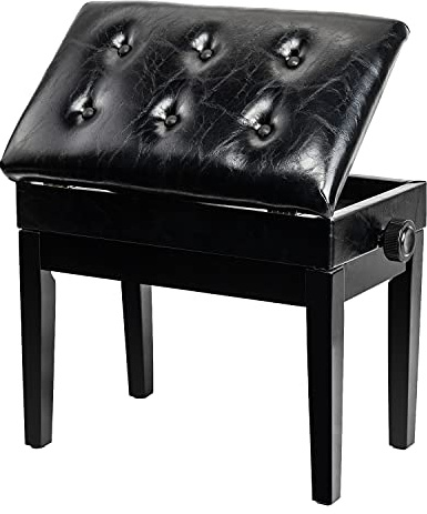 Bonnlo Adjustable Black Piano Bench with Storage Faux Leather Wooden Piano Stool with Padded Cushion