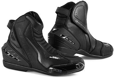 SHIMA SX-6 Men, Motorradsteifel Herren | Verstärkte Leder Motorradschuhe mit Seitlichem Reißverschluss, Knöchelstütze, Anti Rutsch Sohle, Schaltgriff (Schwarz, 44)