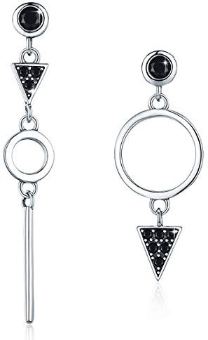 SIMPLOVE Aretes Colgantes de Halo Geométricos Plata de Ley 925, 5A Pendientes Largos Colgantes Largos de Circonita Cúbica Negra para Oídos Sensibles