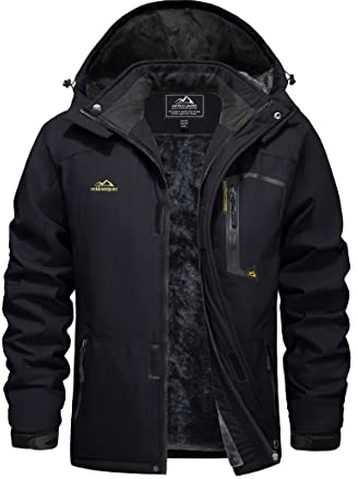 EKLENTSON Mens Winter Jackets Windproof Ski Fleece Warm Snow Coat Traveling Climbing Jacket Zipper Pocket Black,L