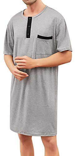 Enjoyoself Uomo Maglie Pigiama in Cotone Camicie Lunghe da Notte Pigiama Comoda Maniche Corte-tipo2-grigio/XXL