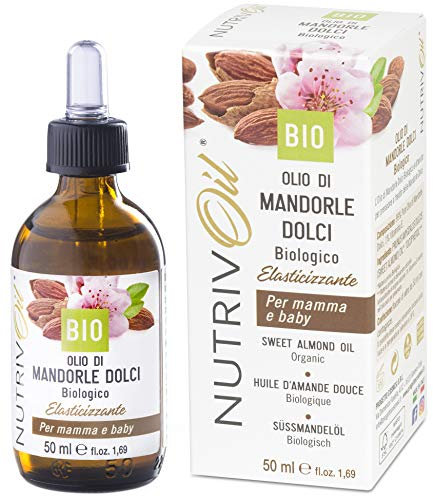 NUTRIVOIL - Puro Olio di Mandorle Dolci Biologico senza profumo, idratante ed elasticizzante 50 ml flacone di vetro con contagocce. Ideale per contrastare le smagliature