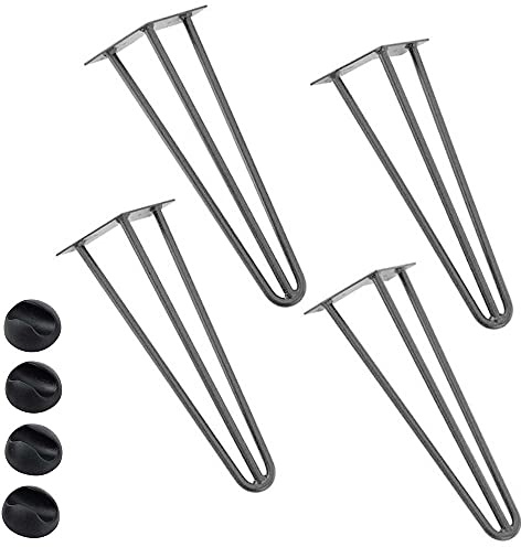 BAKAJI Set 4 Gambe da Tavolo Altezza 40 cm in Metallo Piedi per Tavolino Divano Sedie Panche e Mobili con Piedini Antiscivolo Design Moderno Industriale Colore Grigio Kit Montaggio Incluso