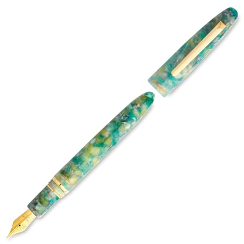 Esterbrook Füllfederhalter aus der Estie Sea Glas- Serie, hergestellt aus Acryl, marmoriertes Grün, vergoldete Feder, Strichstärke: Fein, ESG816-F Fine