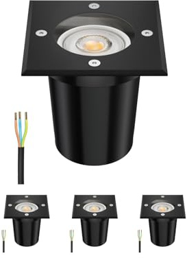 ledscom.de 4 st. markinbyggnadslampa RELI för utomhusbruk, IP67, svart, vinklad, 11 x 11cm inkl. LED-lampa 535lm vit