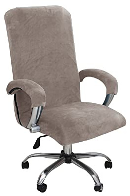 Sammetsplysch kontorsstol överdrag med armstöd enfärgad, stretchöverdrag för kontorsstol elastiskt stolskydd spandex kontor dator stolsöverdrag avtagbart för stolskydd, kaki, XL