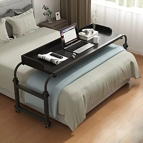 Table de lit extensible à roulettes, hauteur et longueur réglables, table de chevet pour ordinateur portable, station de travail pour la maison, le bureau, noir, 140 cm