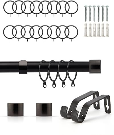 Emma Barclay Extendable Curtain Pole With Finials Rings Brackets & Fittings Sets 16-19mm in Matt Black Metal Curtain Poles For Eyelet Curtains Rod -Full Stop Collection 1.2m - 2.1m Matt Black