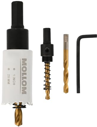 Mollom (25mm | 1) HSS M42 con 8% de cobalto,Sierra de Corona Bi-Metal con 2 Brocas Piloto y Arbor para Corte Suave en PVC,Pladur,Madera,Plástico,Yeso,Goma