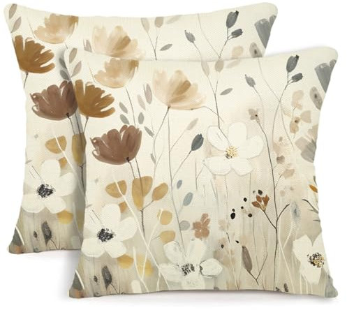 YCOLL Kissenbezug 40x40 2er Set Dekokissen Leinen Sofakissen,Zierkissen Florales Aquarellgemälde Kissenbezüge,für Sofa Schlafzimmer Wohnzimmer Outdoor Kissenhülle 40x40cm A250-16