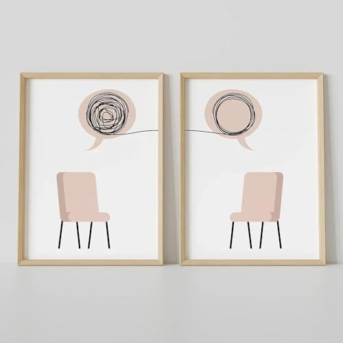 AmNooL Silla de arte de pared abstracta minimalista moderna cartel de pintura al óleo de lienzo de globo y psicólogo de grabado Therapy decora sin marco-40x50cmX2