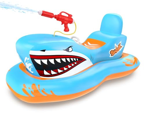oathx Aufblasbare Schwimmtier Hai Schwimmsitze Wasserpistole Kinder 3-12, Luftmatratze Pool Spielzeug Kinder Junge Mädchen Wasserspielzeug Pool aufblasbar Outdoor Sommerferien Reisen Wasserschlacht