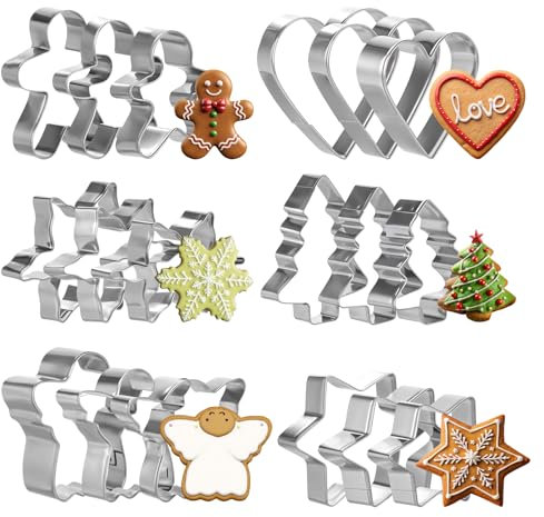 Christmas Cookie Cutter Set - 18Pcs Various Sizes Stainless Steel Christmas Holiday Cookie Molds Christmas Biscuit Cutters - Gingerbread Man Snowflake, Christmas Tree, Heart, Star, Angel