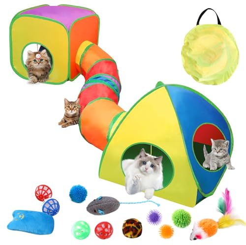 Cat Tunnel,16pcs 3 in 1 Pop-Up Collapsible Cat Toy for Indoor/Outdoor Play, Interactive Maze for Cats, Kittens, Puppies, Rabbits, Guinea Pigs, and Small Pets