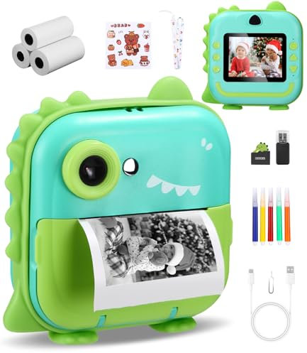 Kinderkamera Sofortbildkamera, Digitalkamera für Kinder,mit 1080P HD-Bildschirm, 32GB TF-Karte, 5 Farbstiften und USB-Kartenleser,für Kinder von 3-12 Jahren (‎Blue and Green, ‎17.4 x 15.8 x 6.1)
