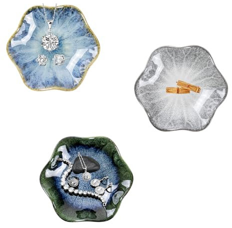 Piatto di Gioielli in Ceramica, Vassoio per Gioielli, Piccolo Vassoio per Chiavi, Decorazione per il Comodino per anelli, Collane, Bracciali, Piatti piani in porcellana (Gradiente blu, verde, grigio)