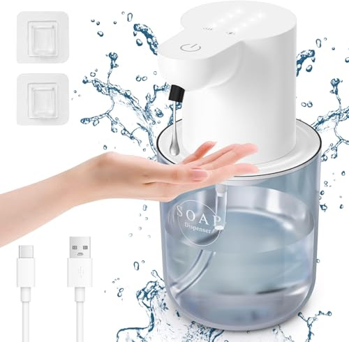 Cuteefun Automatic Liquid Soap Dispenser, 400ml Rechargeable Touchless Hand Soap Dispenser, 4-Level Adjustable Liquid Volume, IPX5 Waterproof, Wall Mounted White Soap Dispenser for Bathroom, Kitchen