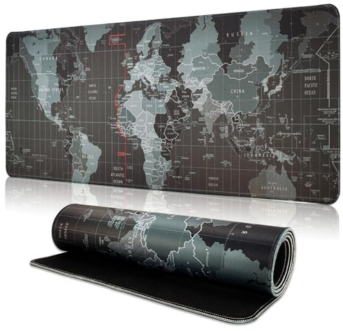 TOPWAYS Grand tapis de souris pour clavier et souris - 800 x 300 x 3 mm - Motif carte du monde A