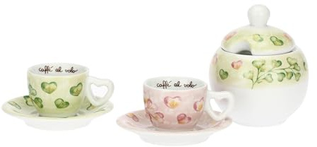 THUN - Set 2 tazzine espresso con zuccheriera - porcelllana - Collezione Cuori in Fiore - 13 x 6 cm
