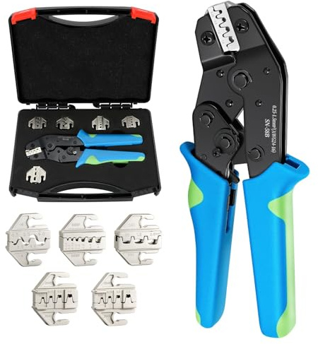 6PCS Crimping Tool Set - Ratchet Wire Crimper Tool for Heat Shrink,Insulated Nylon,Non-Insulated,Open Barrel Terminals,Ferrule Wire End,Solar Connectors
