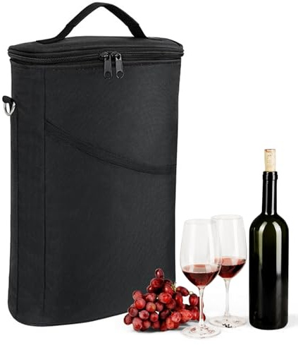 2 flaskkylväskor | 21,6 x 11,43 x 33 cm isolerade vattentäta för vin, öl och champagne | transport med justerbart bälteshandtag | Perfekt golf, picknick, strandresor E