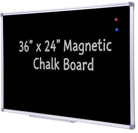 DexBoard 36 x 24 Inch Magnetic Black Chalkboard for Wall, Wall-Mounted School Blackboard with Aluminum Frame for Teachers, Written on by Regular Chalk