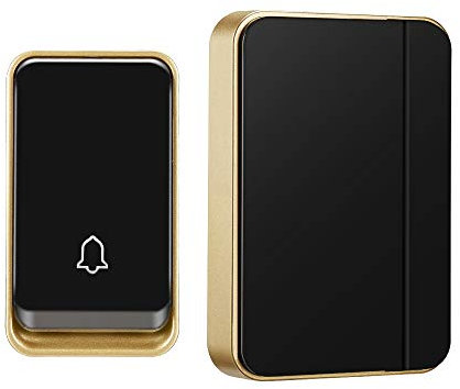 【Pas Besoin de Pile】 Sonnette sans Fil étanche AURTEC Kit Carillon avec Petite LED Bleue, Sonnette de Porte, 51 mélodies, Volume 4 Niveaux avec，1 émetteur &1 récepteurs, Noir