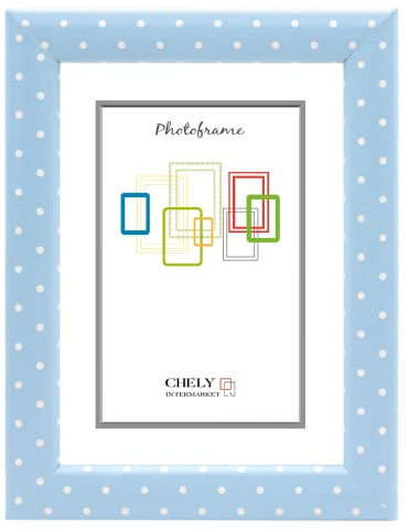 CHELY INTERMARKET | 11B2I | marco de fotos 24x30cm (Azul Punto) Mod-206 Estilo Infantil-Juvenil | Marco de madera para Decoración de Casa | Fotografías de Boda | moldura con relieve.(206-24x30-0,60)
